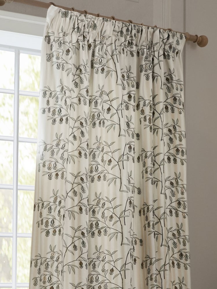 Sanderson Linen Chinese Lanterns Embroidered Floral Striped Pencil Pleat Curtains - Image 2 of 4