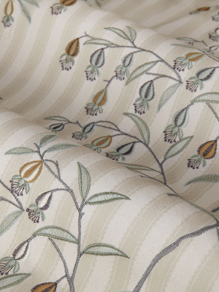 Sanderson Natural Chinese Lanterns Embroidered Floral Striped Pencil Pleat Curtains - Image 5 of 5