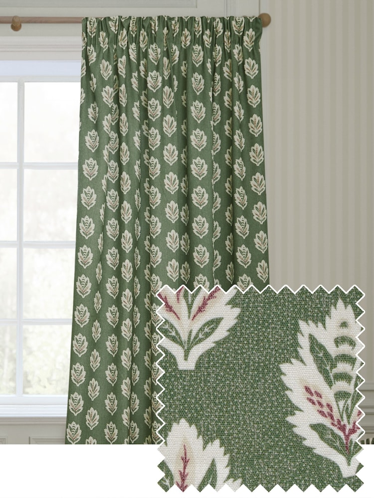 Sanderson Leaf Green Sessile Leaf Printed Pencil Pleat Curtains - Image 2 of 5
