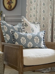 Sanderson Delph Blue Sessile Leaf Ruffled Rectangular Cushion - Image 1 of 5