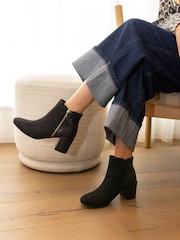 Novo Black Wide Fit Davion Zip Block Heel Ankle Boots - Image 1 of 6