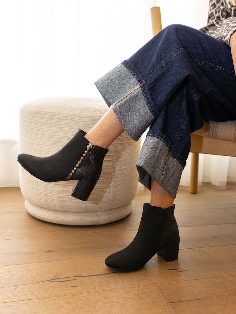 Novo Black Wide Fit Davion Zip Block Heel Ankle Boots - Image 1 of 6