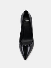 Novo Black Patent Regular Fit Illiana Block Heel Point Court Shoes - Image 5 of 6