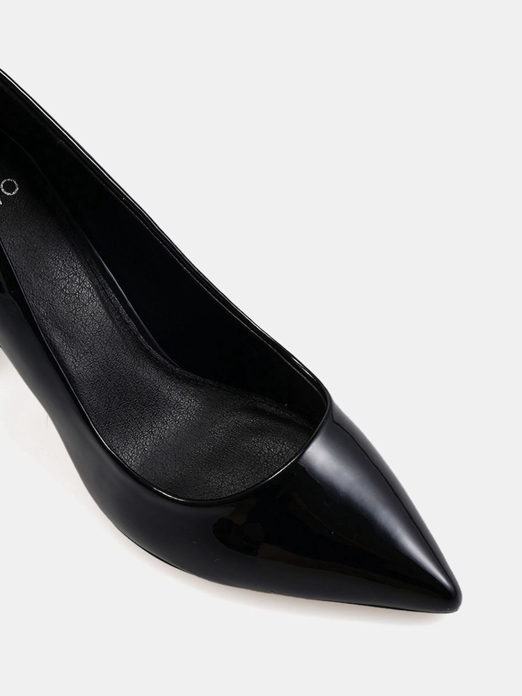 Novo Black Patent Regular Fit Illiana Block Heel Point Court Shoes - Image 6 of 6