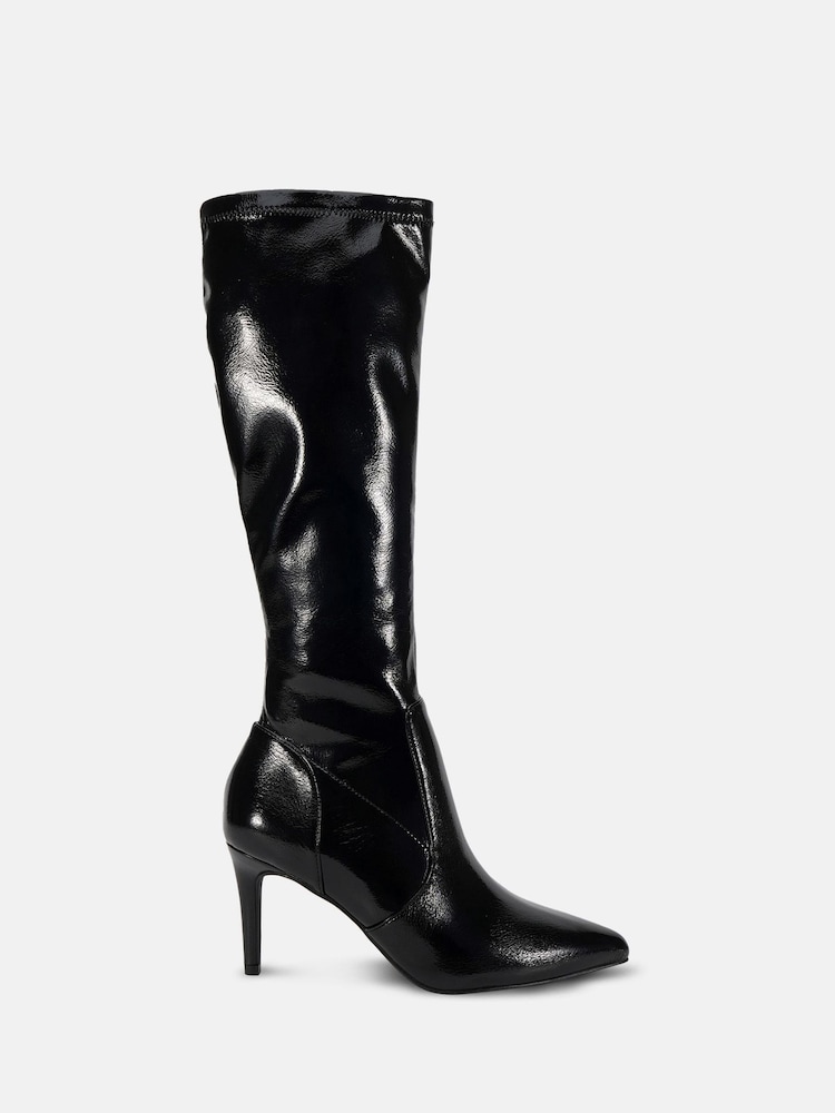 Novo Black Orleans Stretch Knee High Point Stiletto Boots - Image 2 of 5