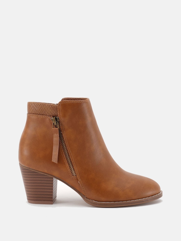 Novo Brown Wide Fit Lovida Zip Block Heel Boots - Image 2 of 5