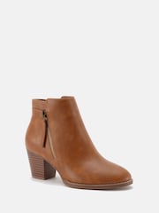 Novo Brown Wide Fit Lovida Zip Block Heel Boots - Image 3 of 5