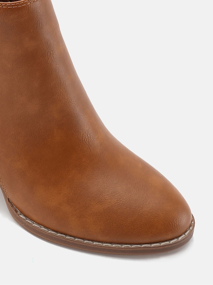 Novo Brown Wide Fit Lovida Zip Block Heel Boots - Image 5 of 5