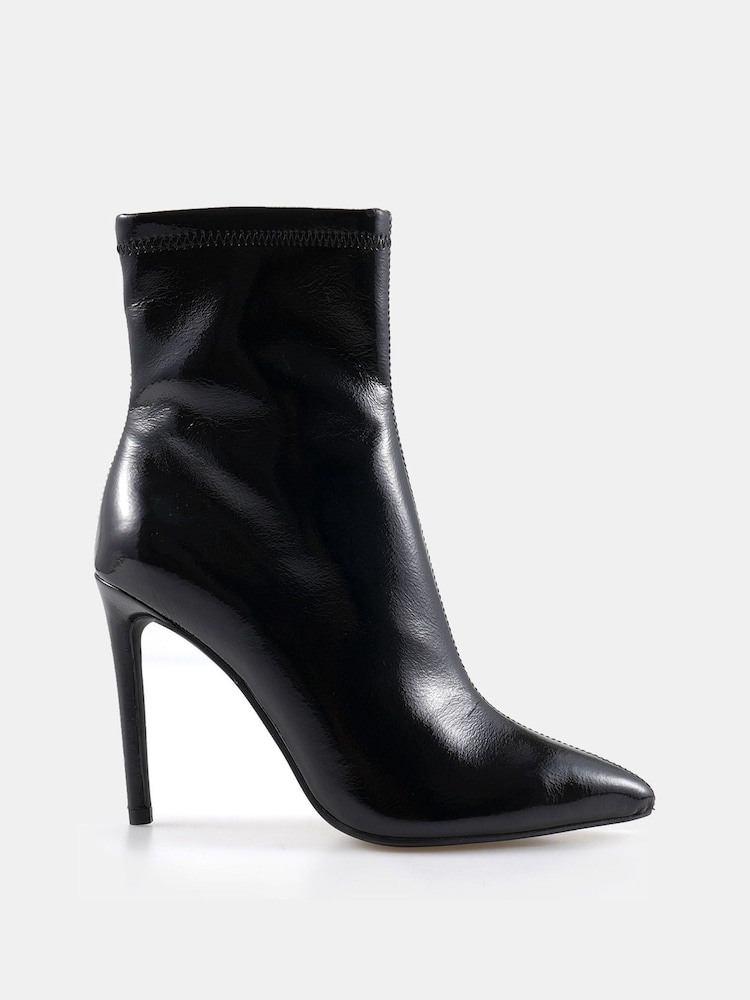 Novo Black Crinkle Patent Wide Fit Katya Point Stiletto Ankle Boots - Image 2 of 6