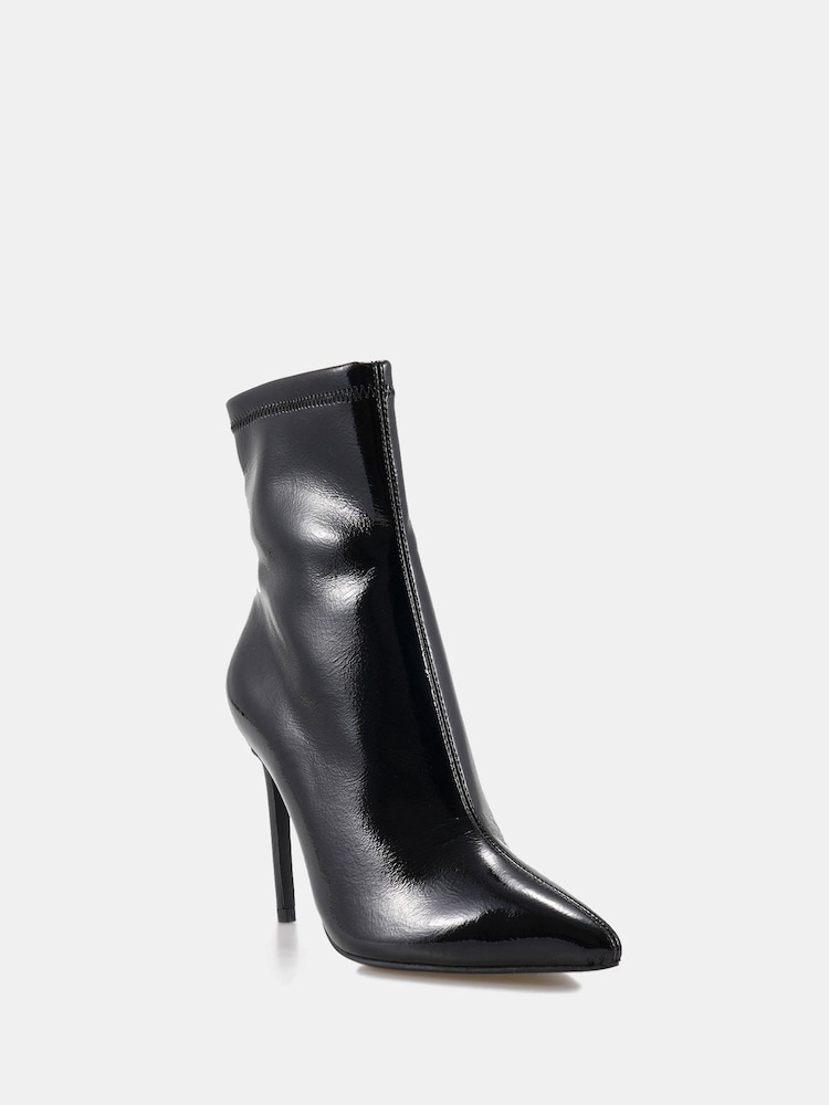 Novo Black Crinkle Patent Wide Fit Katya Point Stiletto Ankle Boots - Image 3 of 6
