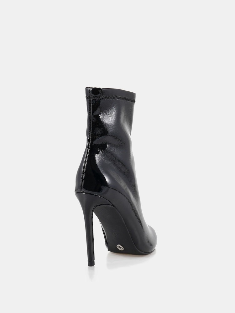 Novo Black Crinkle Patent Wide Fit Katya Point Stiletto Ankle Boots - Image 4 of 6