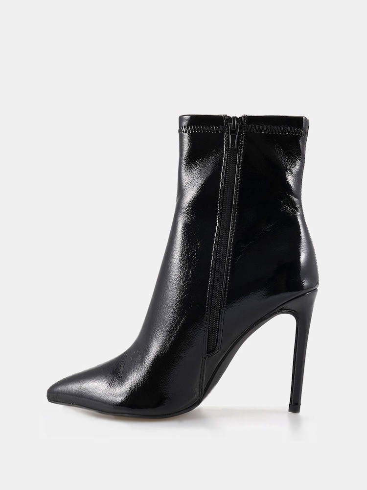Novo Black Crinkle Patent Wide Fit Katya Point Stiletto Ankle Boots - Image 5 of 6