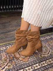 Novo Brown Regular Fit Sheryl Slouch Block Heel Boots - Image 1 of 6
