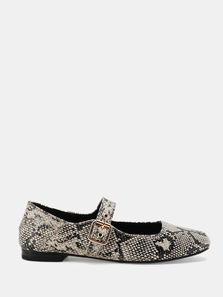 Novo Snake Print Standard Fit Cesena Mary Jane Flat Ballerina Shoes - Image 2 of 6