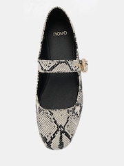 Novo Snake Print Standard Fit Cesena Mary Jane Flat Ballerina Shoes - Image 5 of 6