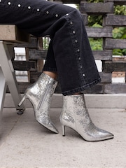 Novo Silver Regular Fit Felicia Point Mid Heel Ankle Boots - Image 1 of 5