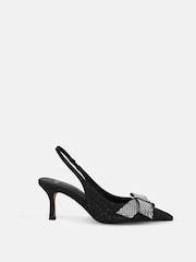 Novo Black Wide Fit Isernia Luxe Diamante Bow Slingback Court Shoes - Image 2 of 6