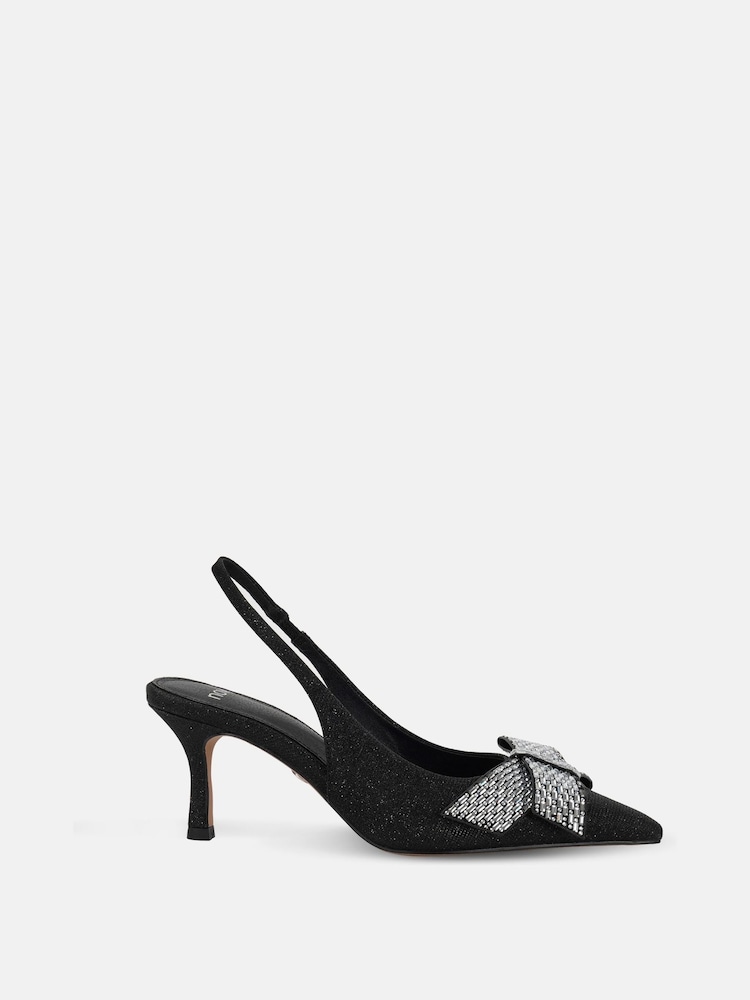 Novo Black Wide Fit Isernia Luxe Diamante Bow Slingback Court Shoes - Image 2 of 6