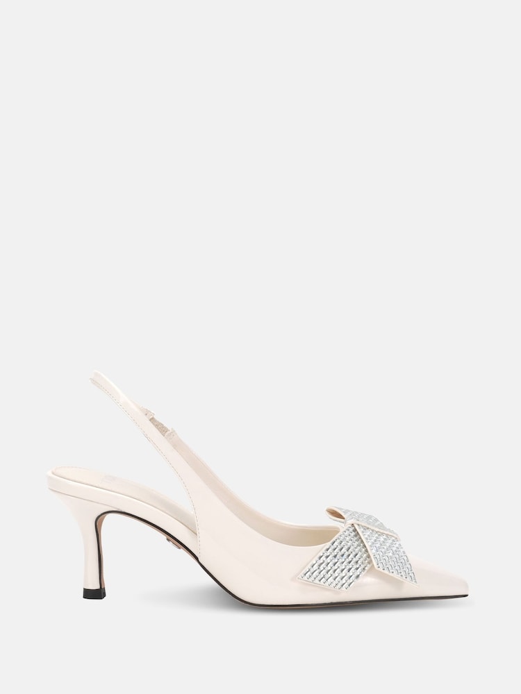 Novo Cream Regular Fit Isernia Luxe Diamante Bow Slingback Court Shoes - Image 2 of 6