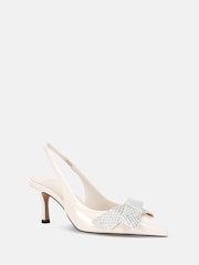 Novo Cream Regular Fit Isernia Luxe Diamante Bow Slingback Court Shoes - Image 3 of 6