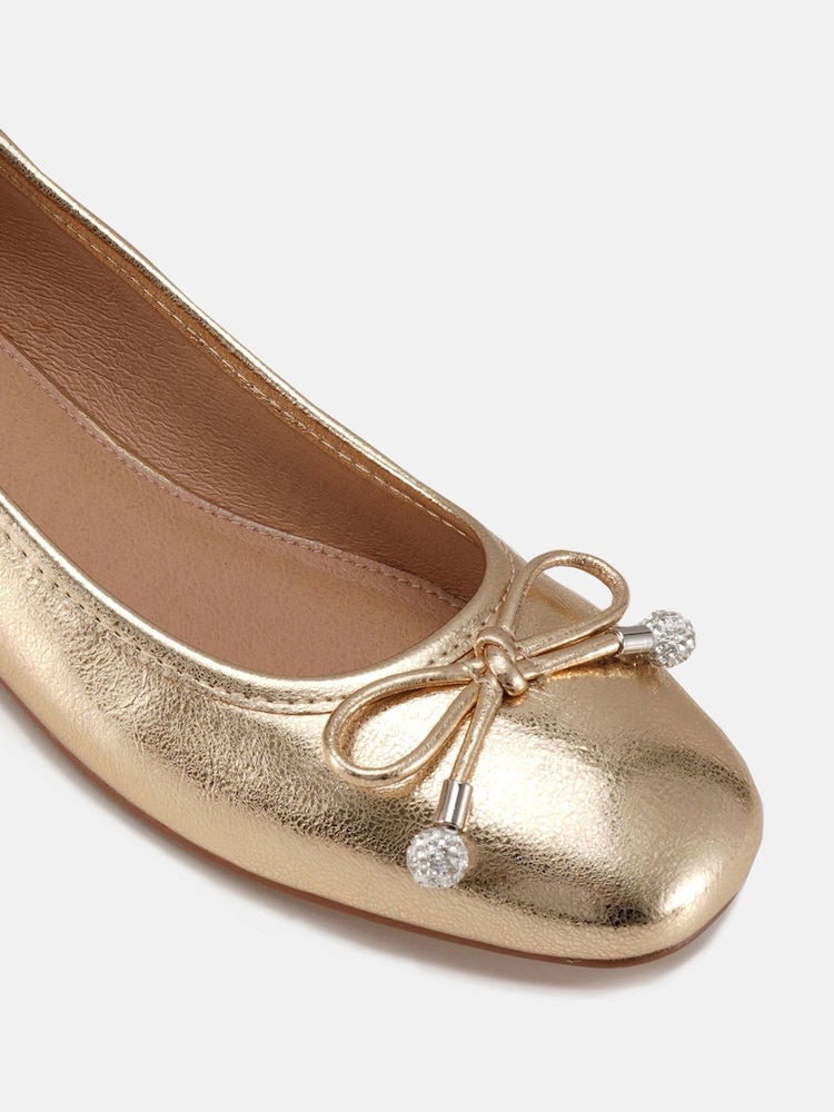 Novo Gold Wide Fit Chioggia Low Heel Emeblished Bow Ballerina Shoes - Image 6 of 6