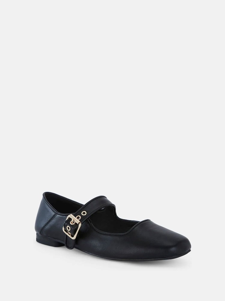 Novo Black Wide Fit Cesena Mary Jane Flat Ballerina Shoes - Image 3 of 6