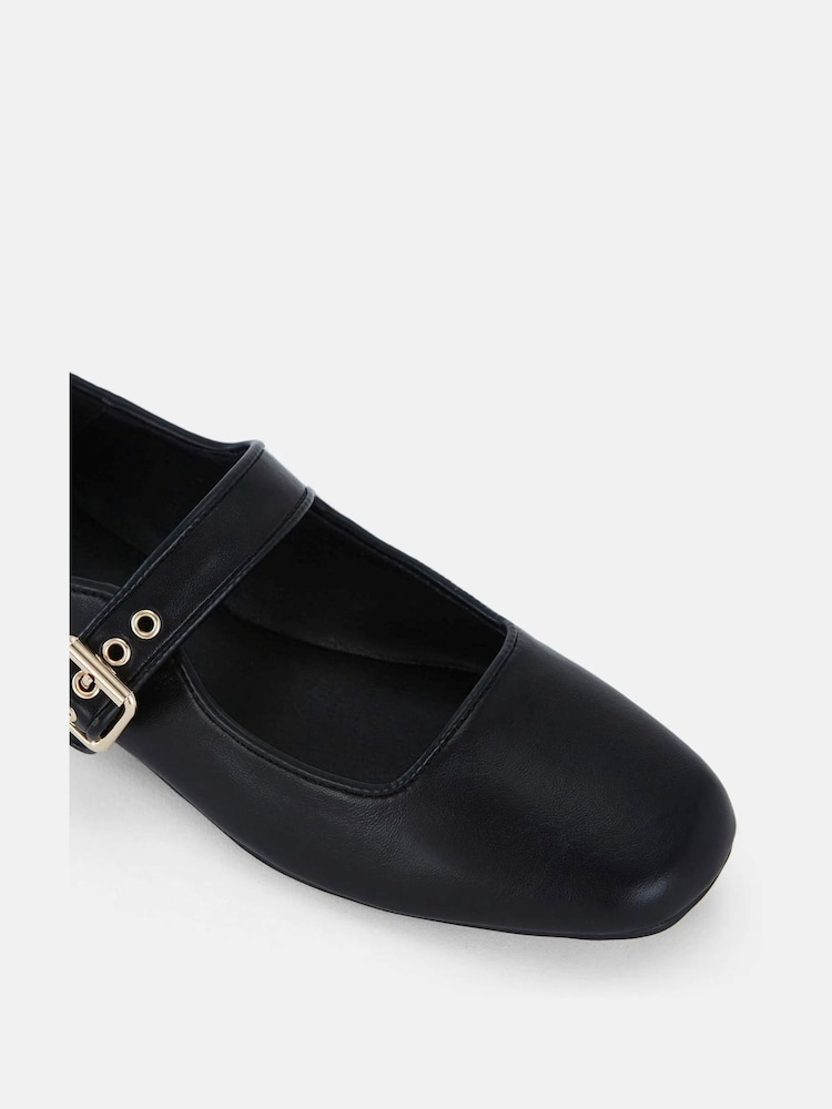 Novo Black Wide Fit Cesena Mary Jane Flat Ballerina Shoes - Image 4 of 6