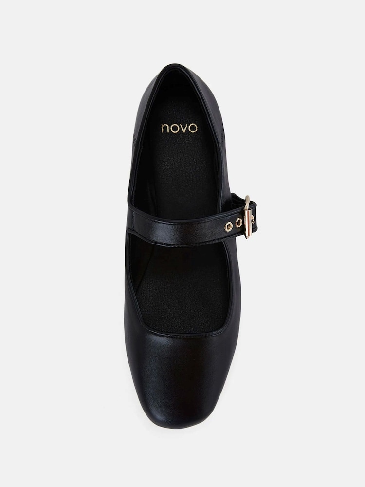 Novo Black Wide Fit Cesena Mary Jane Flat Ballerina Shoes - Image 5 of 6
