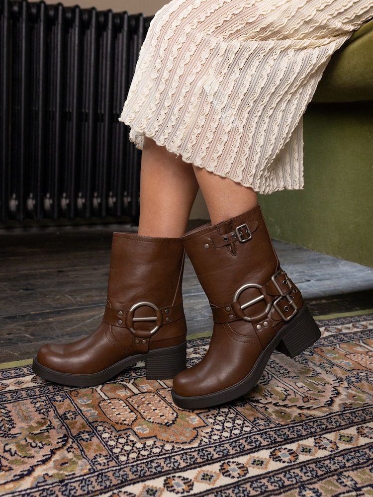 Novo Brown Dafra Harness Biker Ankle Boots - Image 1 of 7