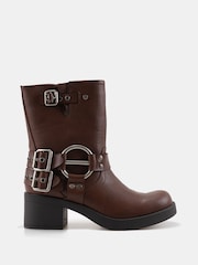 Novo Brown Dafra Harness Biker Ankle Boots - Image 2 of 7
