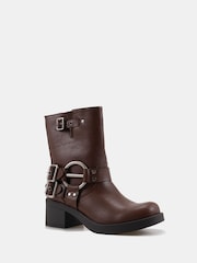 Novo Brown Dafra Harness Biker Ankle Boots - Image 4 of 7