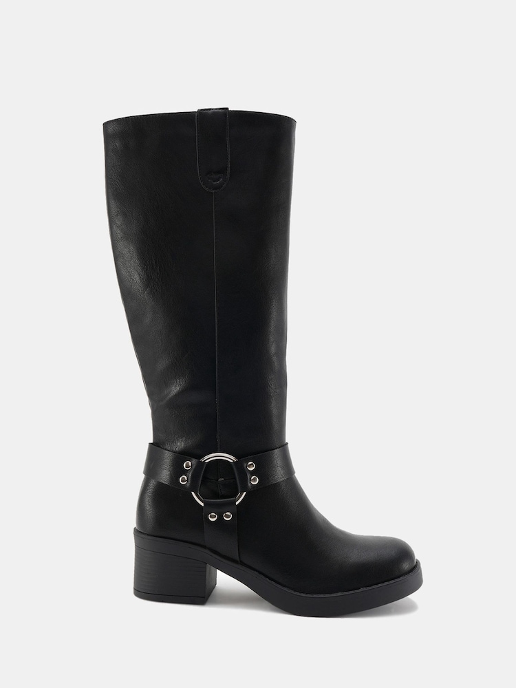 Novo Black Delaware Harness Biker Knee Boots - Image 2 of 6