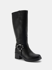 Novo Black Delaware Harness Biker Knee Boots - Image 4 of 6
