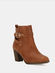 Novo Brown Regular Fit Jayda Buckle Detail Heeled Boots - Image 4 of 6