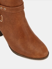 Novo Brown Wide Fit Jayda Buckle Detail Heeled Boots - Image 6 of 6