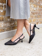 Novo Black Zaidan Mesh Embellished Slingback Court Shoes - Image 1 of 6
