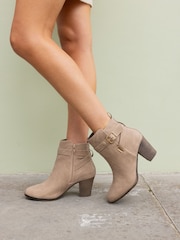 Novo Natural Wide Fit Jayda Buckle Detail Heeled Boots - Image 1 of 6