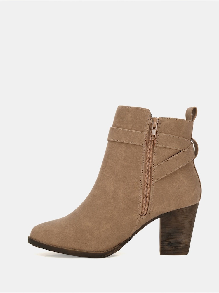 Novo Natural Wide Fit Jayda Buckle Detail Heeled Boots - Image 3 of 6