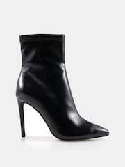 Novo Black Crinkle Patent Regular Fit Katya Point Stiletto Ankle Boots - Image 2 of 5