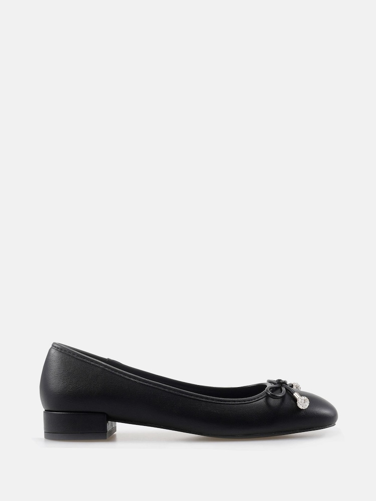 Novo Black Regular Fit Chioggia Low Heel Emeblished Bow Ballerina Shoes - Image 2 of 5