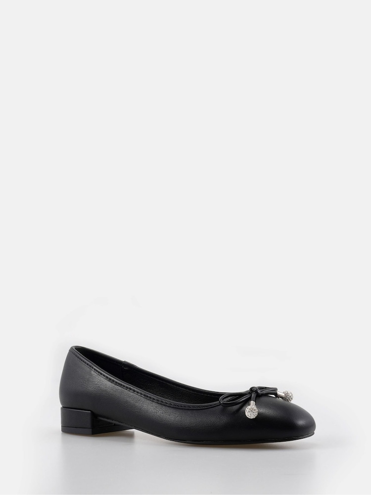 Novo Black Regular Fit Chioggia Low Heel Emeblished Bow Ballerina Shoes - Image 5 of 5