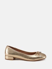 Novo Gold Regular Fit Chioggia Low Heel Emeblished Bow Ballerina Shoes - Image 2 of 6