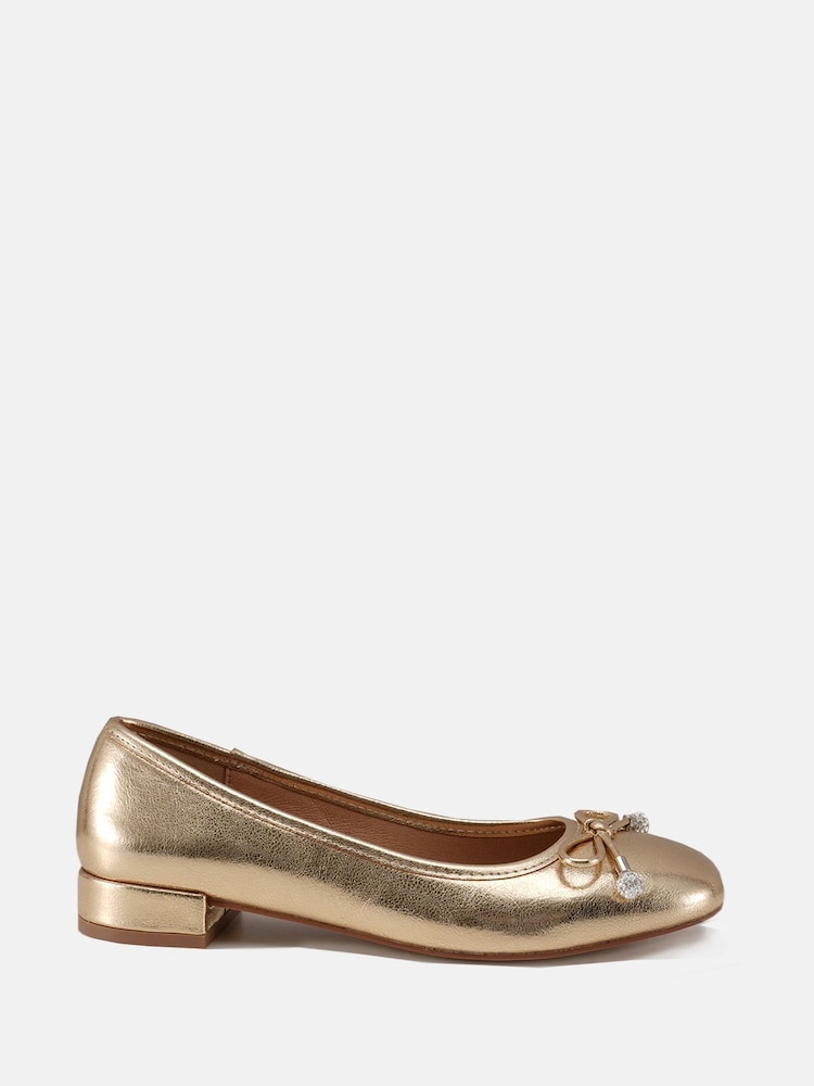 Novo Gold Regular Fit Chioggia Low Heel Emeblished Bow Ballerina Shoes - Image 2 of 6