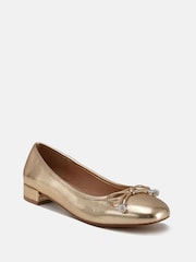 Novo Gold Regular Fit Chioggia Low Heel Emeblished Bow Ballerina Shoes - Image 3 of 6