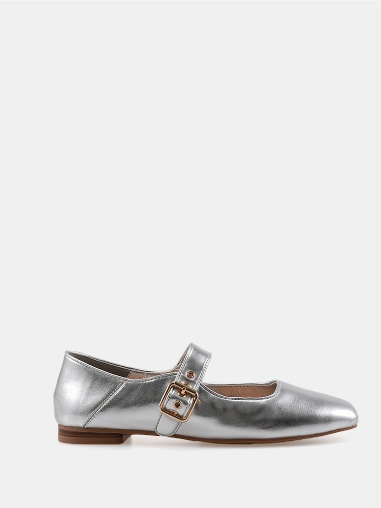 Novo Silver Standard Fit Cesena Mary Jane Flat Ballerina Shoes - Image 2 of 6