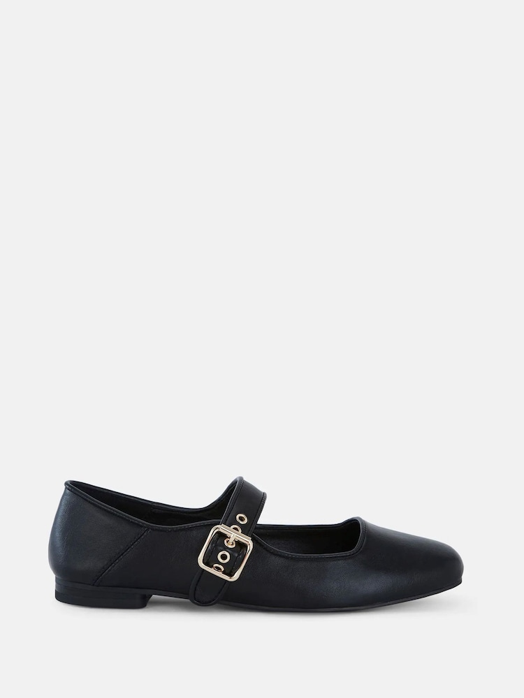 Schwarz - Novo Cesena Flache Mary Jane Ballerina Schuhe - Bild 2 von 6 Schwarz - Novo Cesena Flache Mary Jane Ballerina Schuhe - Bild 2 von 6