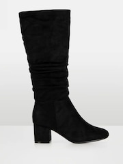 Novo Black Standard Fit ERIN Rouched Block Heel Knee High Boots - Image 2 of 4