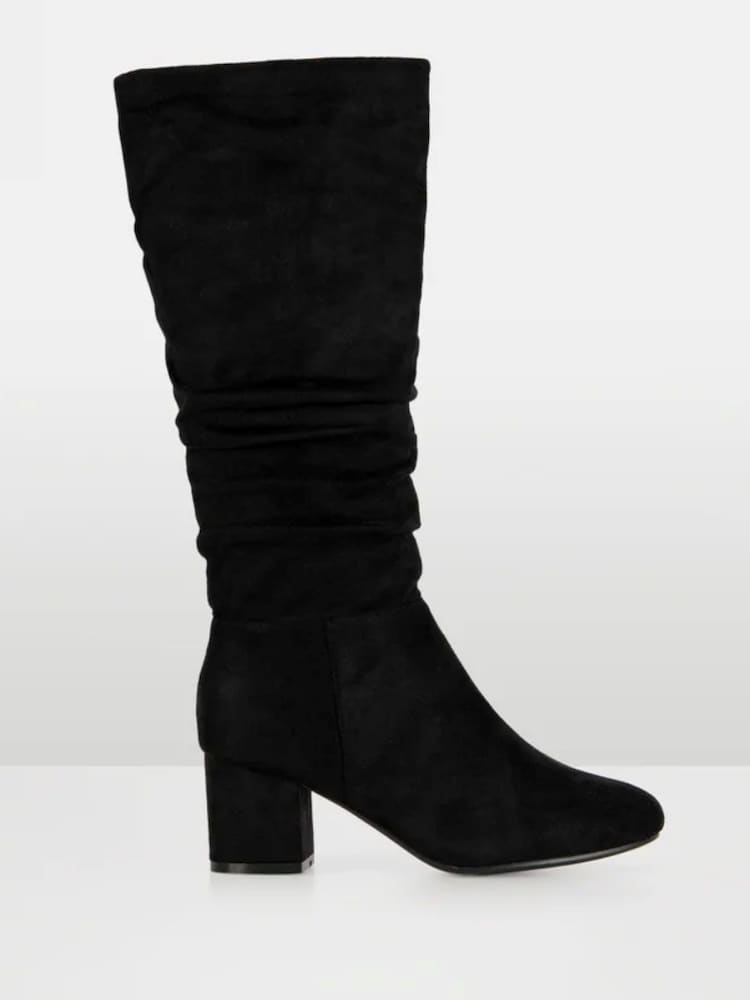 Novo Black Standard Fit ERIN Rouched Block Heel Knee High Boots - Image 2 of 4 Novo Black Standard Fit ERIN Rouched Block Heel Knee High Boots - Image 2 of 4