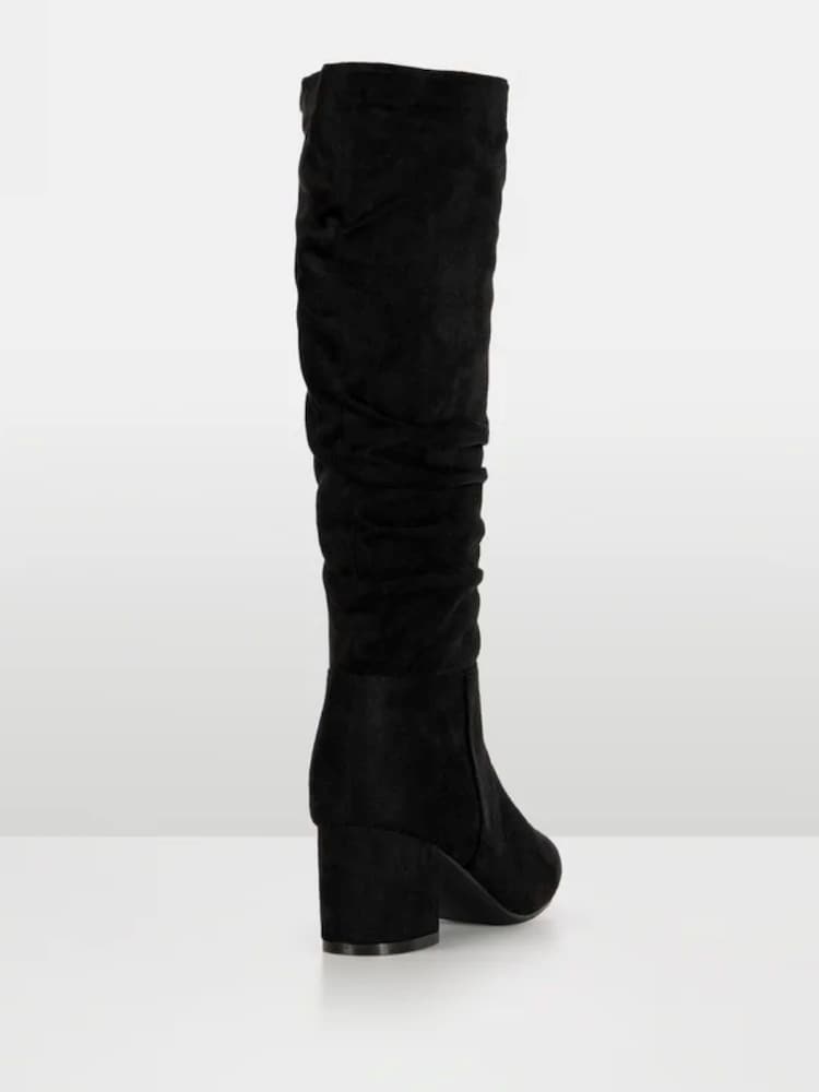 Novo Black Standard Fit ERIN Rouched Block Heel Knee High Boots - Image 3 of 4