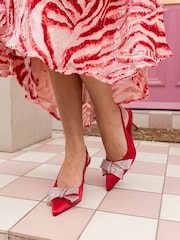 Novo Red Wide Fit Isernia Luxe Diamante Bow Slingback Court Shoes - Image 1 of 6
